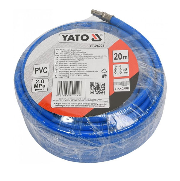 Шланг пневматический ПВХ YATO с быстросъемными наконечниками 8MM X 20M